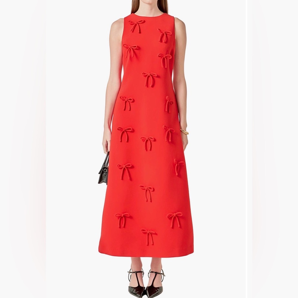 Elegant Red Sleeveless Bow Dress